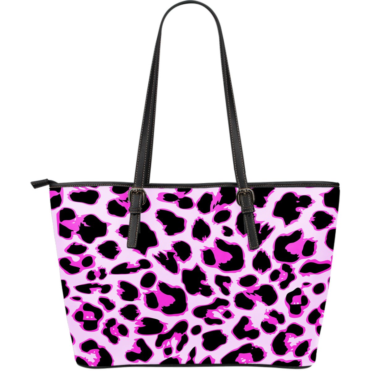 Pink Leopard Print Large Leather Tote Bag