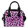 Pink Leopard Print Leather Shoulder Handbag