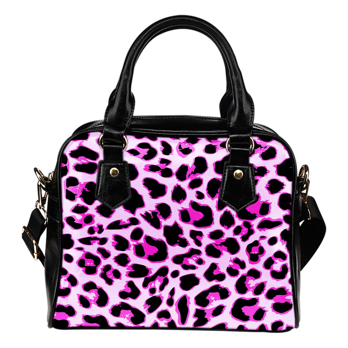 Pink Leopard Print Leather Shoulder Handbag