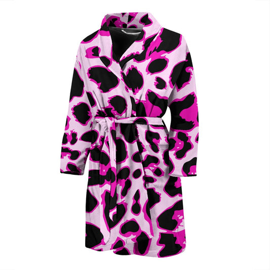 Pink Leopard Print Men Bath Robe