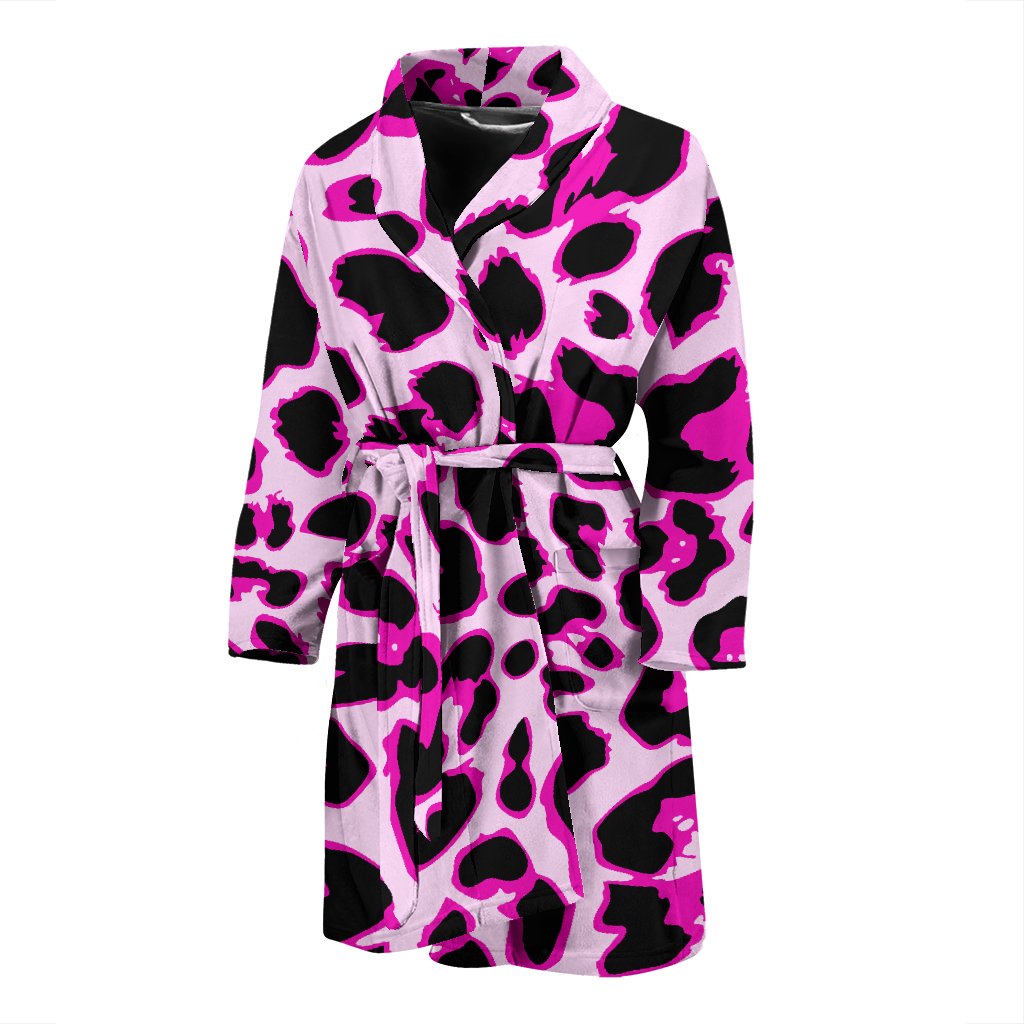 Pink Leopard Print Men Bath Robe