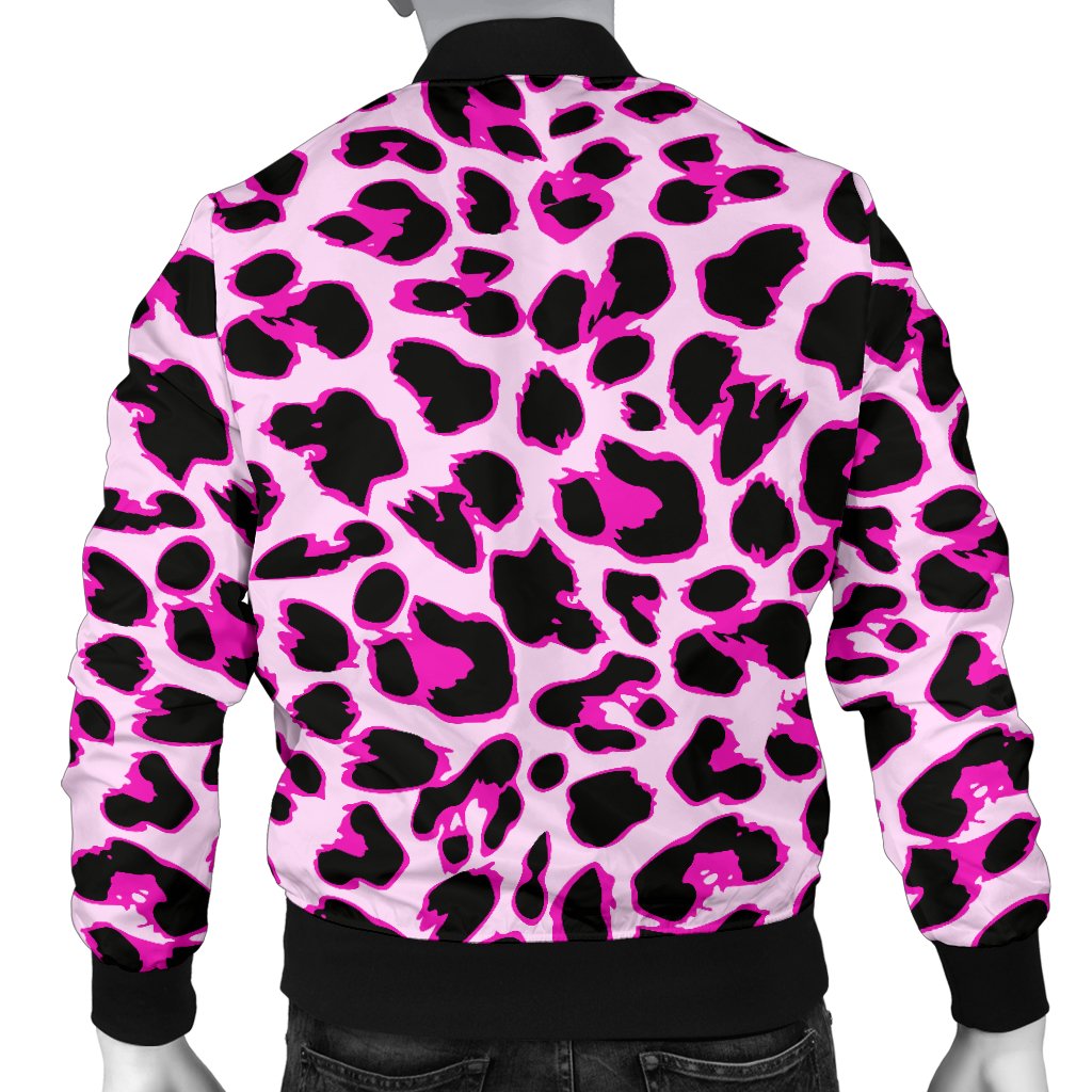 Pink Leopard Print Men Casual Bomber Jacket