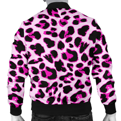 Pink Leopard Print Men Casual Bomber Jacket