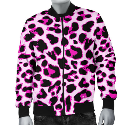Pink Leopard Print Men Casual Bomber Jacket