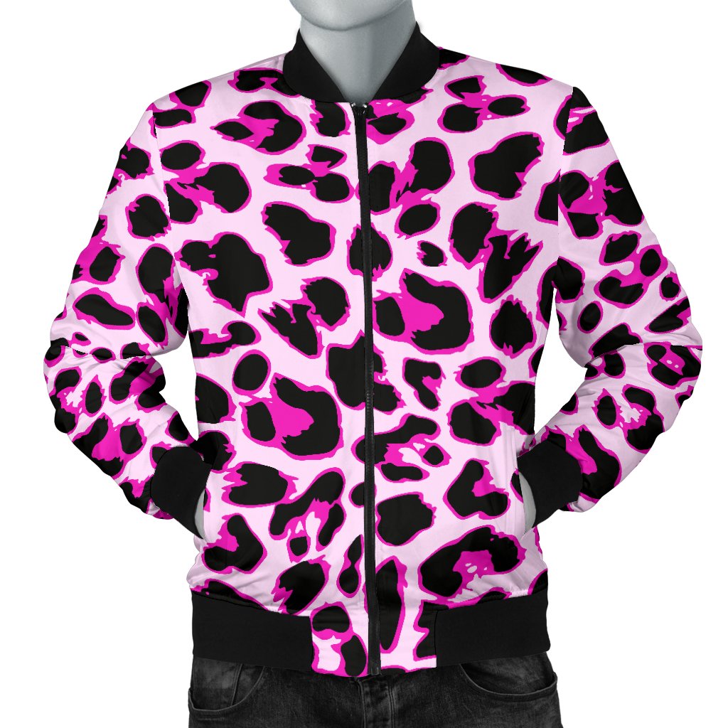 Pink Leopard Print Men Casual Bomber Jacket