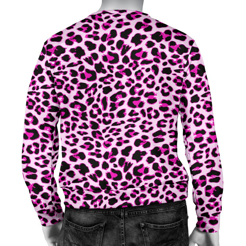 Pink Leopard Print Men Crewneck Sweatshirt