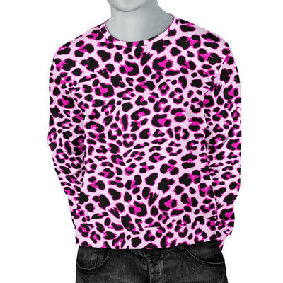 Pink Leopard Print Men Crewneck Sweatshirt