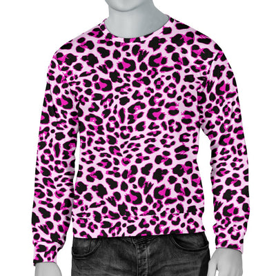 Pink Leopard Print Men Crewneck Sweatshirt