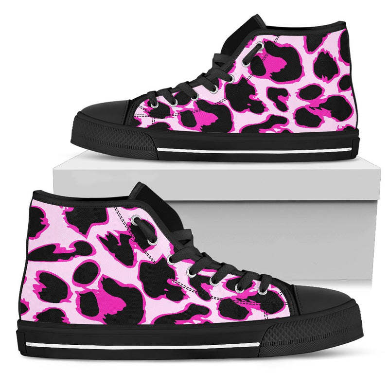 Pink Leopard Print Men High Top Shoes