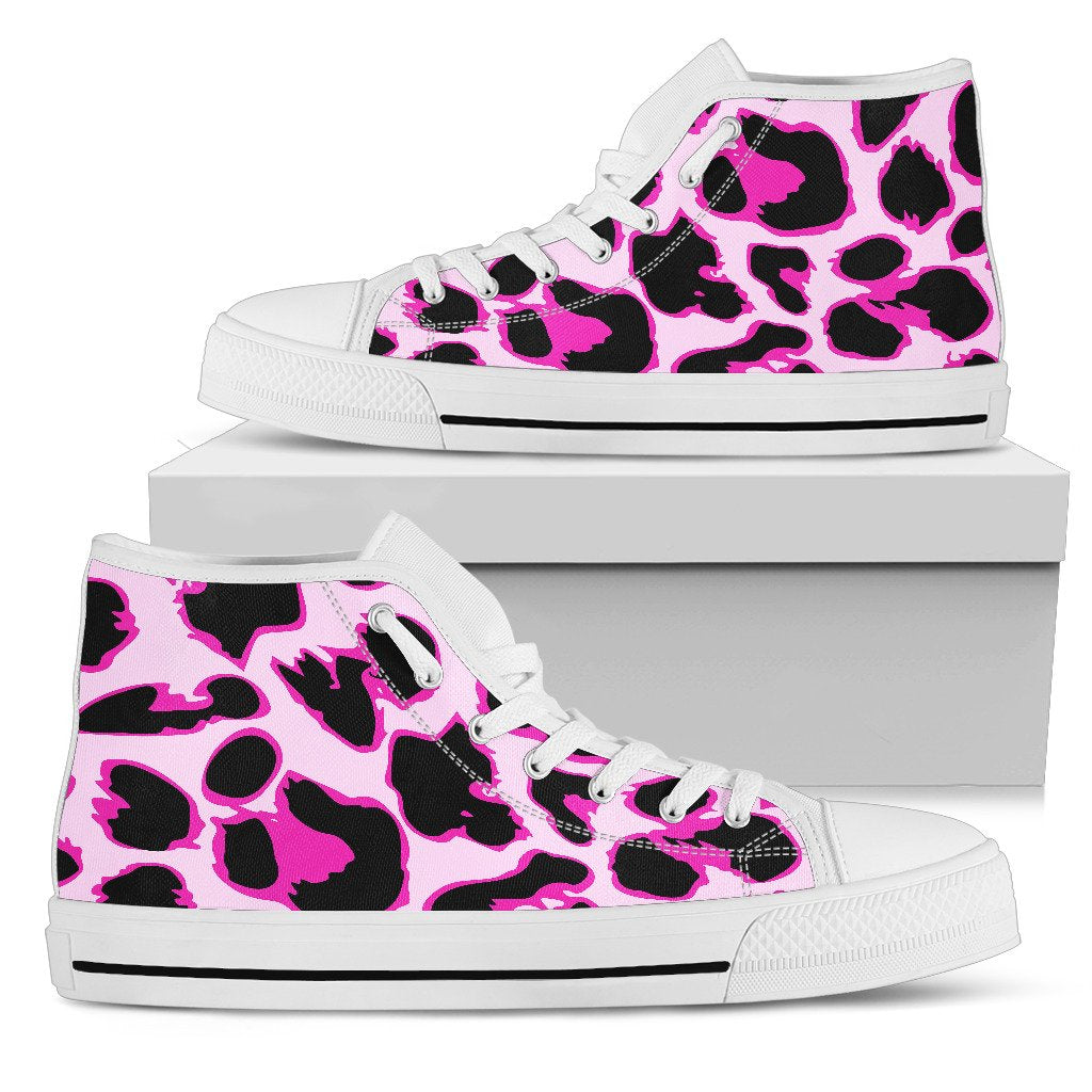 Pink Leopard Print Men High Top Shoes