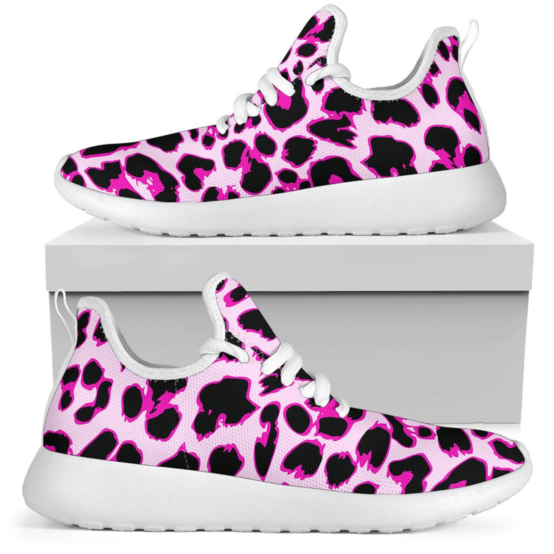 Pink Leopard Print Mesh Knit Sneakers Shoes