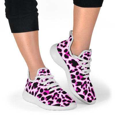 Pink Leopard Print Mesh Knit Sneakers Shoes