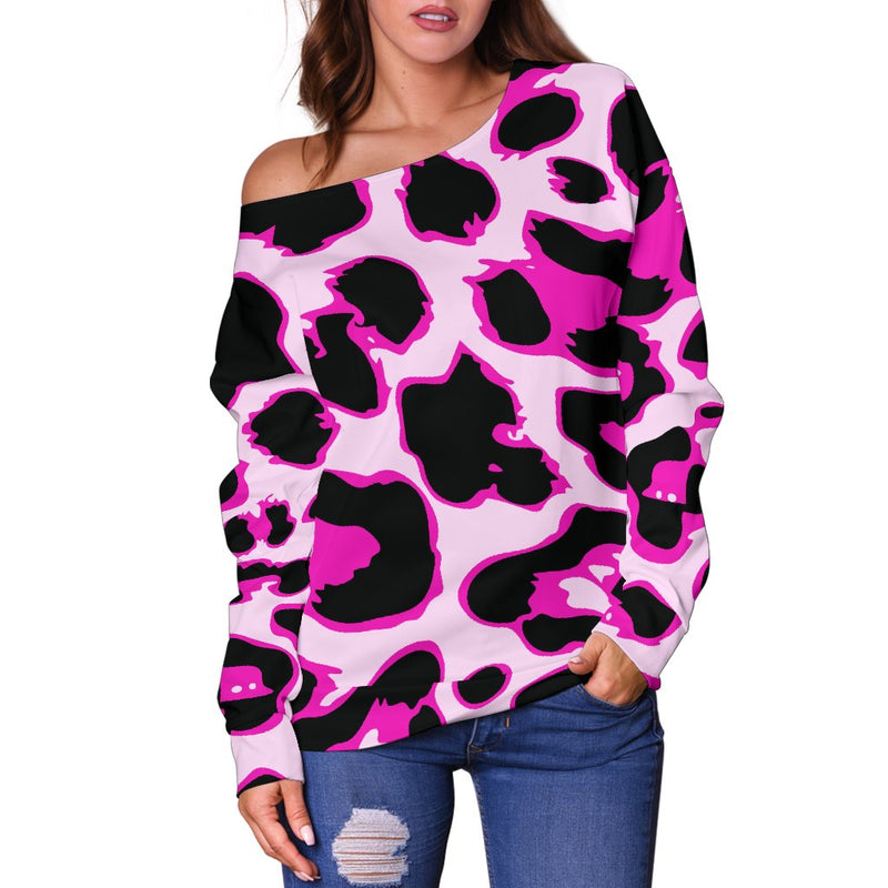 Pink Leopard Print Off Shoulder Sweatshirt