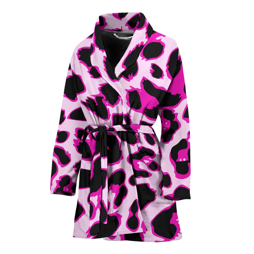 Pink Leopard Print Women Bath Robe