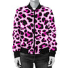 Pink Leopard Print Women Casual Bomber Jacket