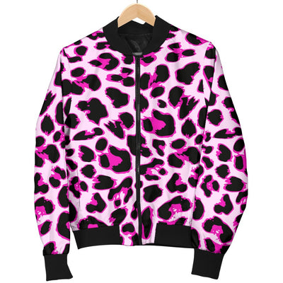 Pink Leopard Print Women Casual Bomber Jacket