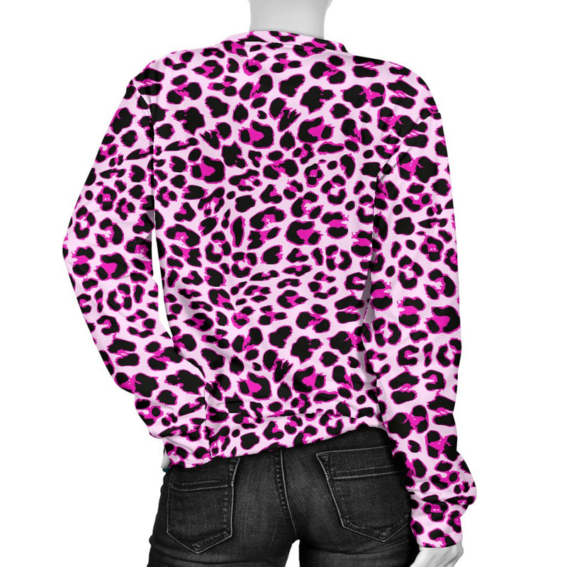 Pink Leopard Print Women Crewneck Sweatshirt