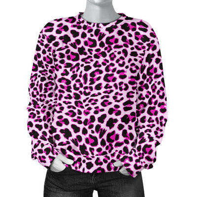 Pink Leopard Print Women Crewneck Sweatshirt