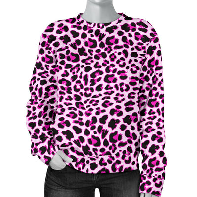 Pink Leopard Print Women Crewneck Sweatshirt