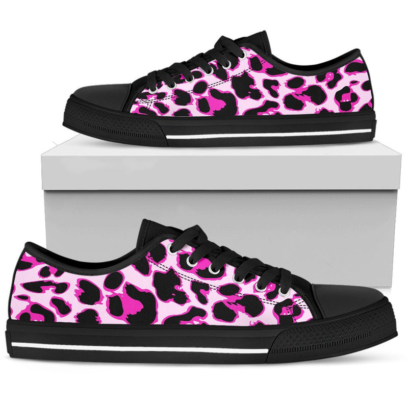 Pink Leopard Print Women Low Top Shoes