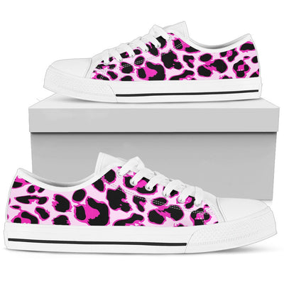 Pink Leopard Print Women Low Top Shoes