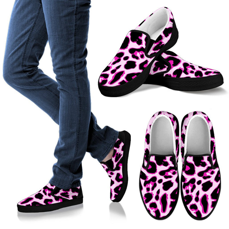 Pink Leopard Print Women Slip On Shoes