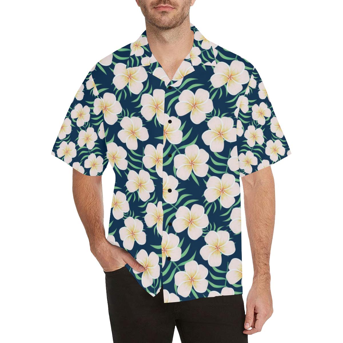 Pink Plumeria Pattern Print Design PM016 Men Hawaiian Shirt-JorJune
