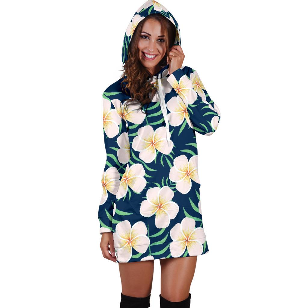 Pink Plumeria Pattern Print Design PM016 Women Hoodie Dress