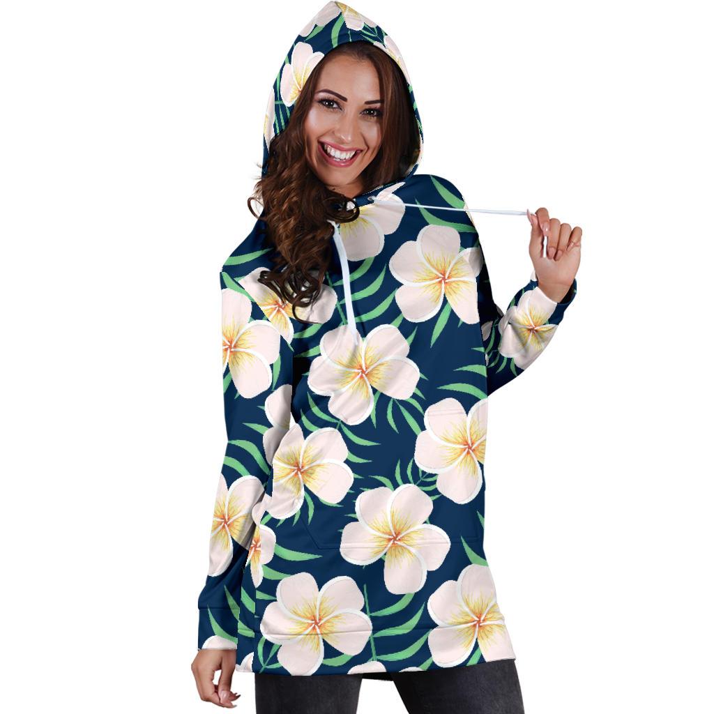 Pink Plumeria Pattern Print Design PM016 Women Hoodie Dress