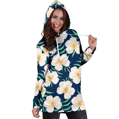 Pink Plumeria Pattern Print Design PM016 Women Hoodie Dress