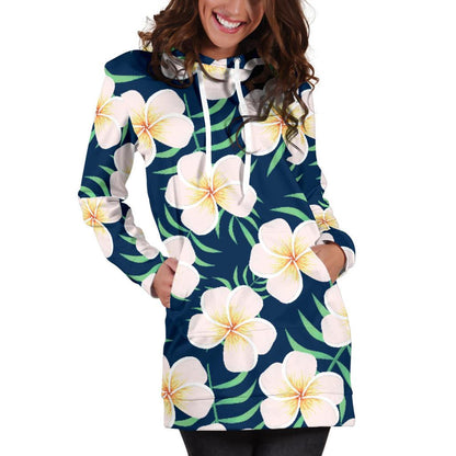 Pink Plumeria Pattern Print Design PM016 Women Hoodie Dress
