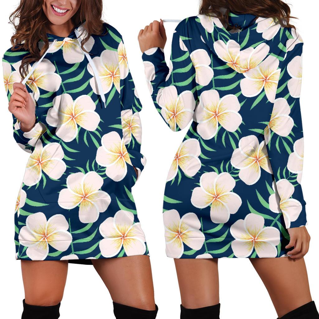 Pink Plumeria Pattern Print Design PM016 Women Hoodie Dress