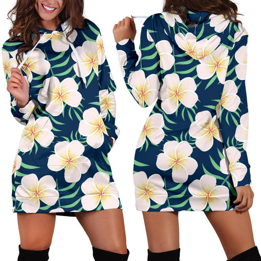 Pink Plumeria Pattern Print Design PM016 Women Hoodie Dress