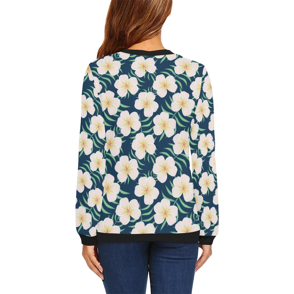 Pink Plumeria Pattern Print Design PM016 Women Long Sleeve Sweatshirt-JorJune