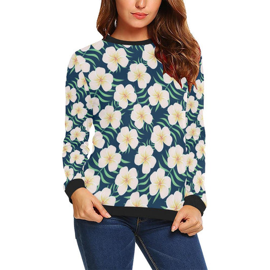 Pink Plumeria Pattern Print Design PM016 Women Long Sleeve Sweatshirt-JorJune