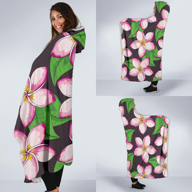 Pink Plumeria Pattern Print Design PM019 Hooded Blanket-JORJUNE.COM