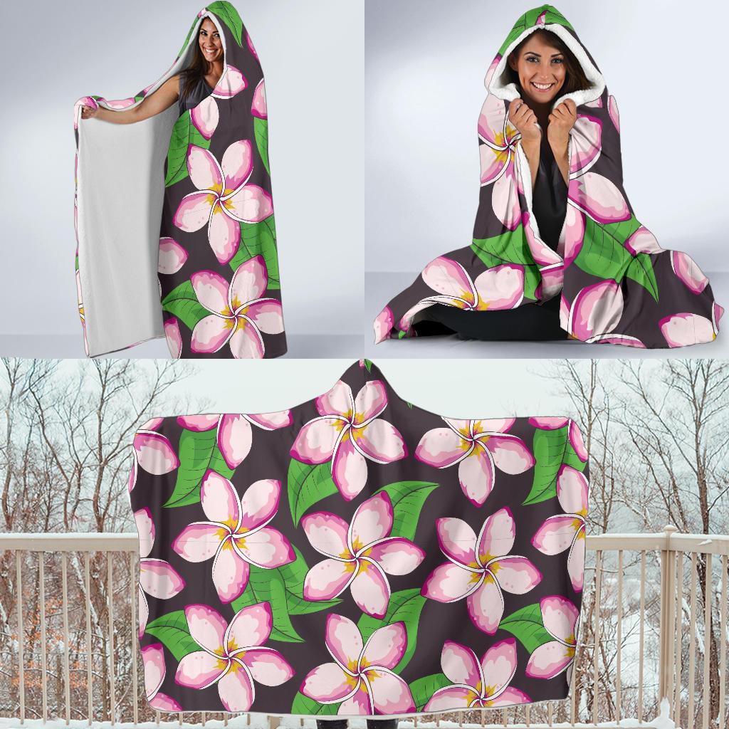 Pink Plumeria Pattern Print Design PM019 Hooded Blanket-JORJUNE.COM