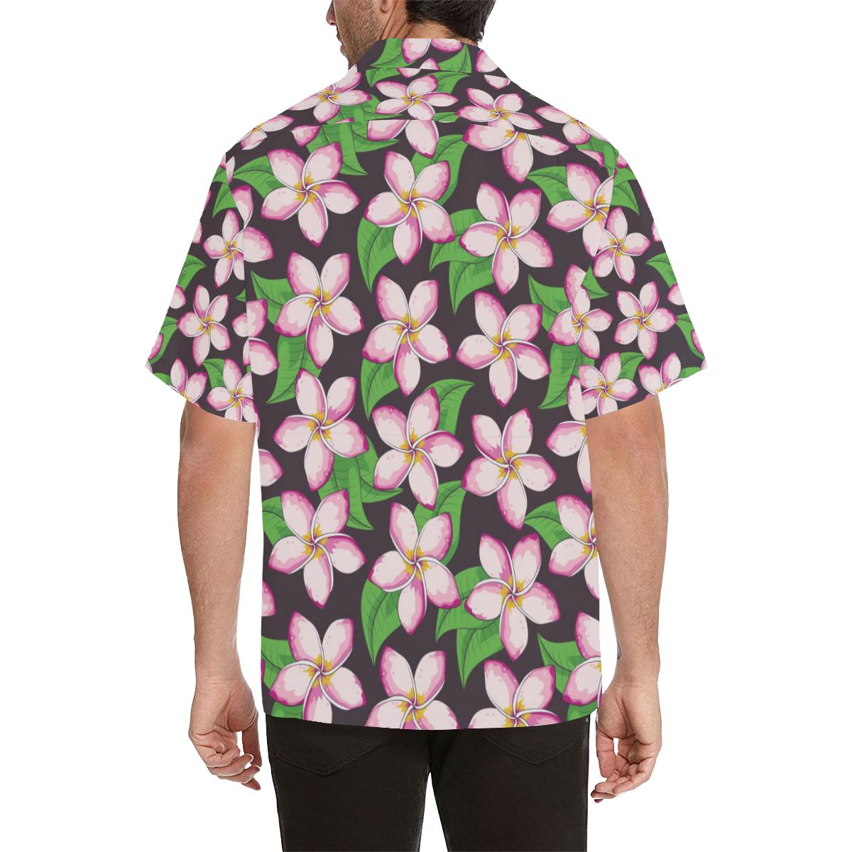 Pink Plumeria Pattern Print Design PM019 Men Hawaiian Shirt-JorJune