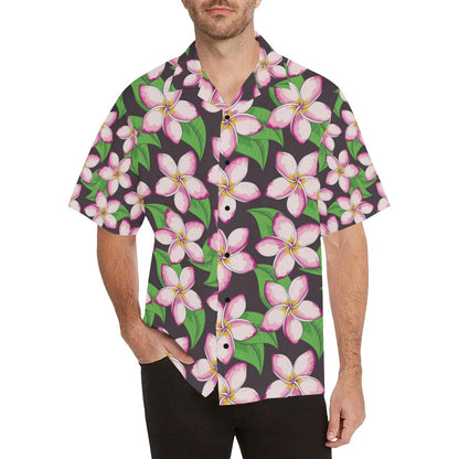 Pink Plumeria Pattern Print Design PM019 Men Hawaiian Shirt-JorJune