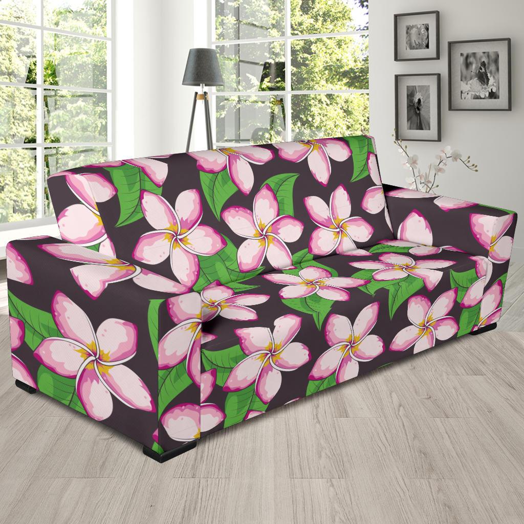 Pink Plumeria Pattern Print Design PM019 Sofa Slipcover-JORJUNE.COM
