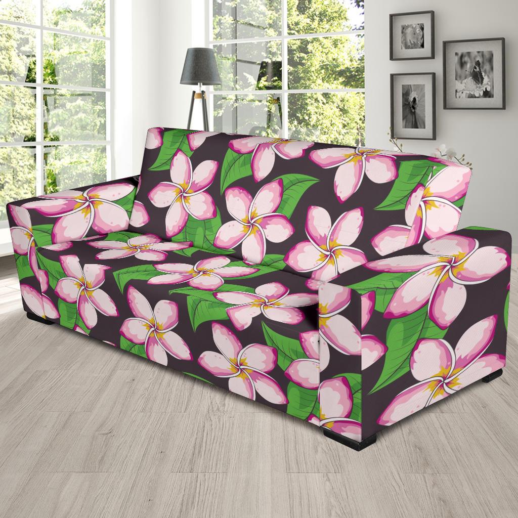 Pink Plumeria Pattern Print Design PM019 Sofa Slipcover-JORJUNE.COM