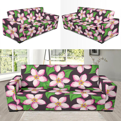 Pink Plumeria Pattern Print Design PM019 Sofa Slipcover-JORJUNE.COM