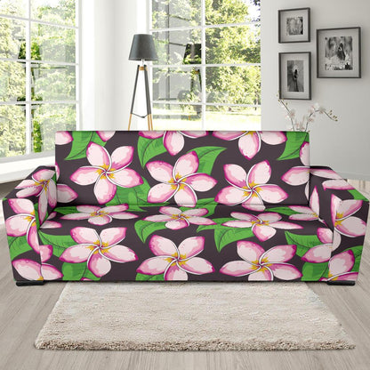 Pink Plumeria Pattern Print Design PM019 Sofa Slipcover-JORJUNE.COM