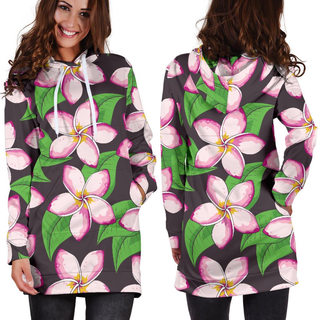 Pink Plumeria Pattern Print Design PM019 Women Hoodie Dress