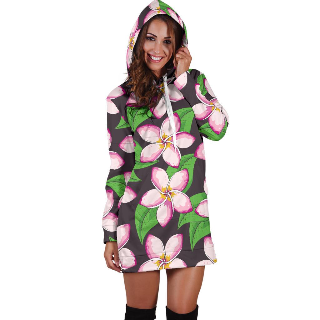 Pink Plumeria Pattern Print Design PM019 Women Hoodie Dress