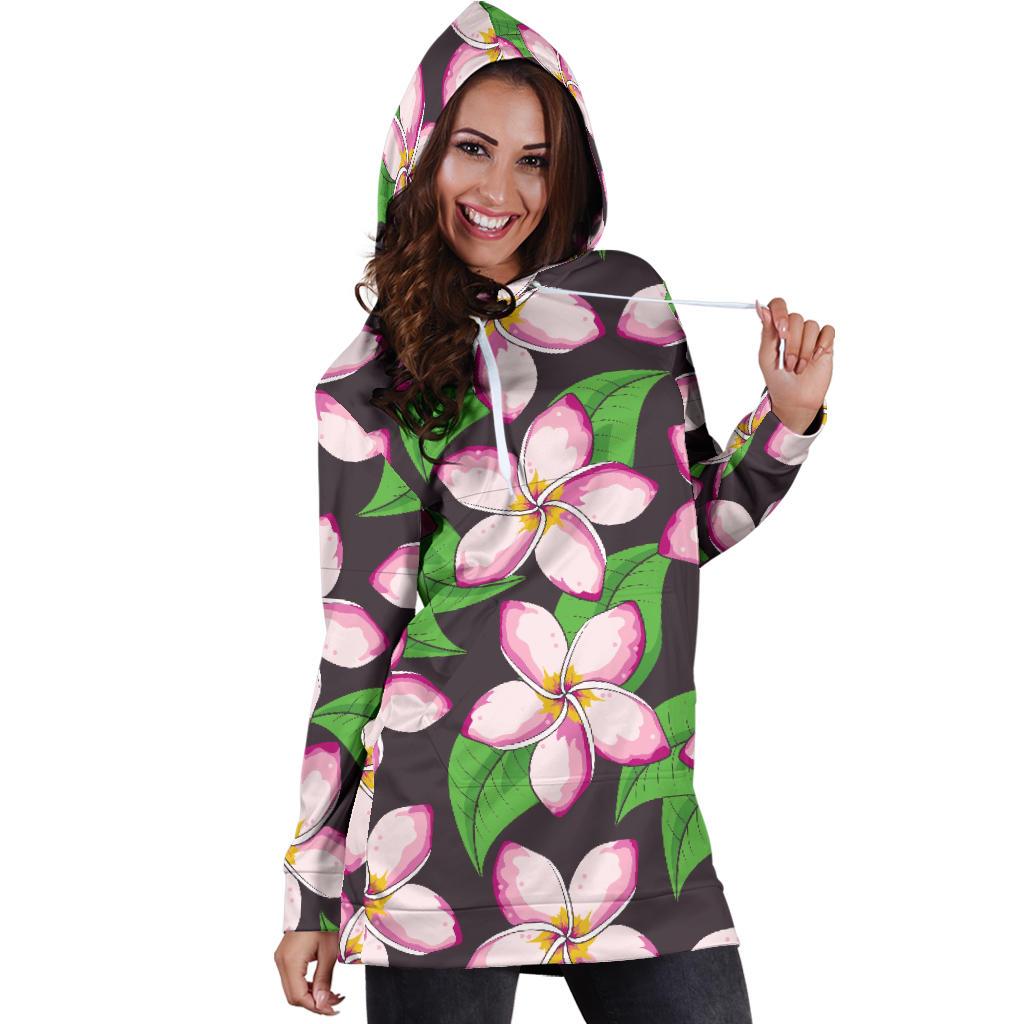 Pink Plumeria Pattern Print Design PM019 Women Hoodie Dress
