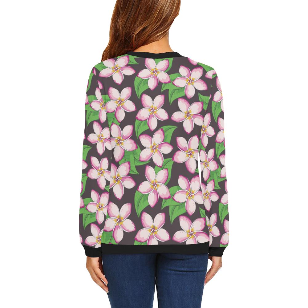 Pink Plumeria Pattern Print Design PM019 Women Long Sleeve Sweatshirt-JorJune