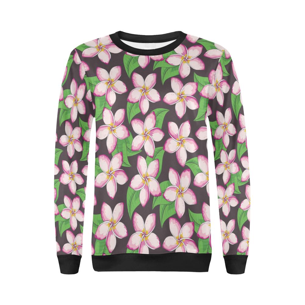 Pink Plumeria Pattern Print Design PM019 Women Long Sleeve Sweatshirt-JorJune