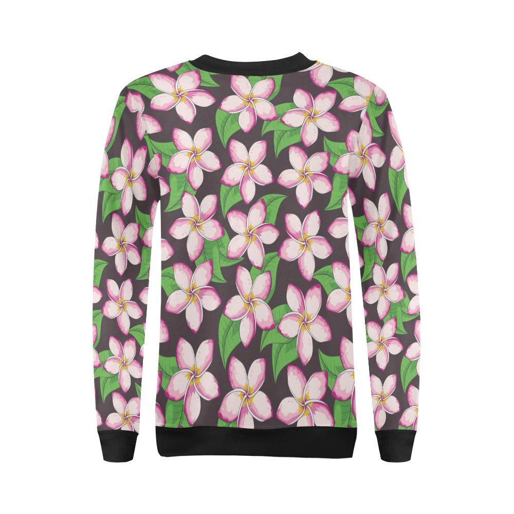 Pink Plumeria Pattern Print Design PM019 Women Long Sleeve Sweatshirt-JorJune