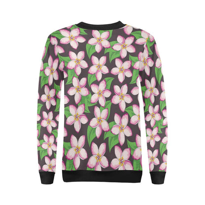 Pink Plumeria Pattern Print Design PM019 Women Long Sleeve Sweatshirt-JorJune